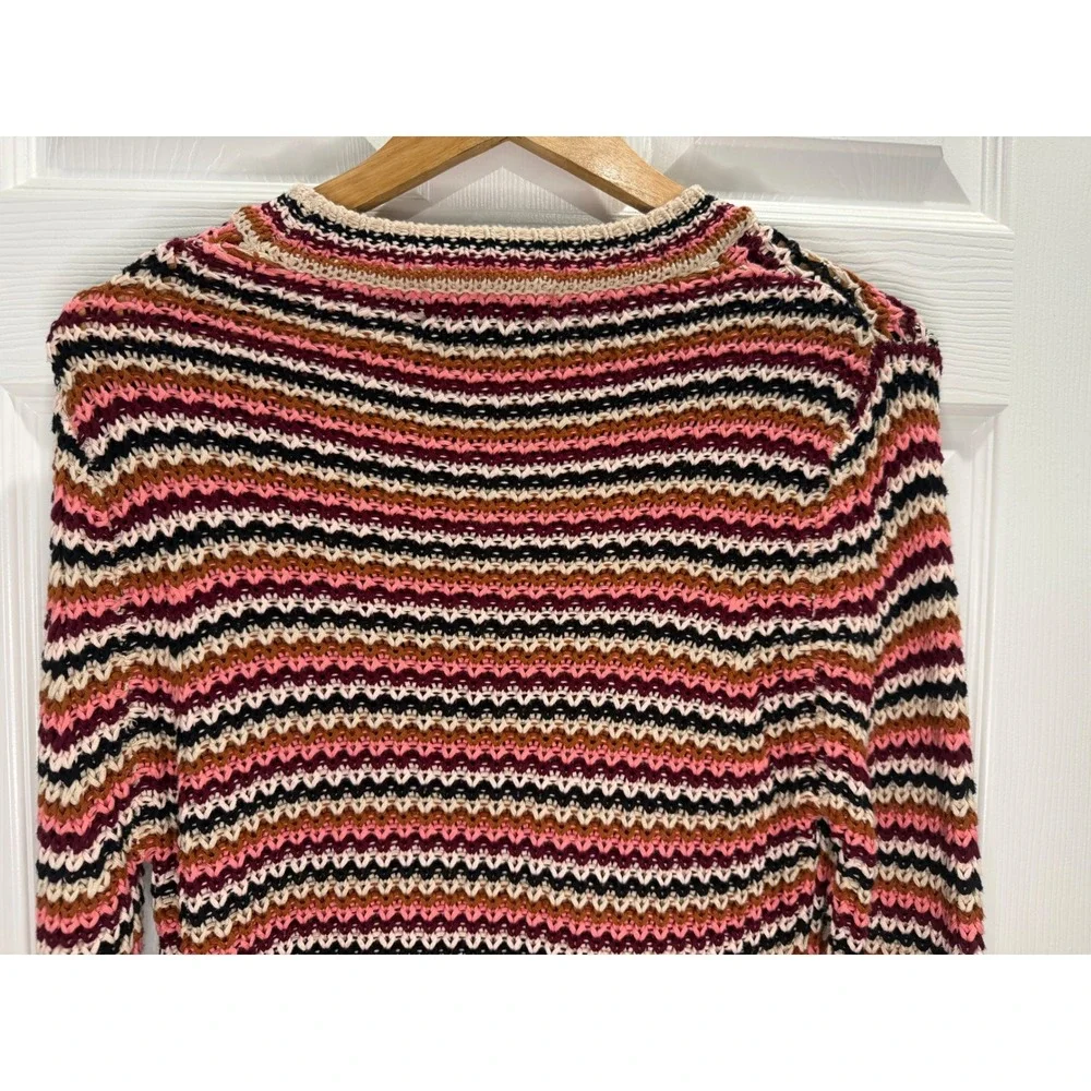 John + Jenn Striped Cotton Knit Sweater Women Medium Crochet Look Boho Versatile
